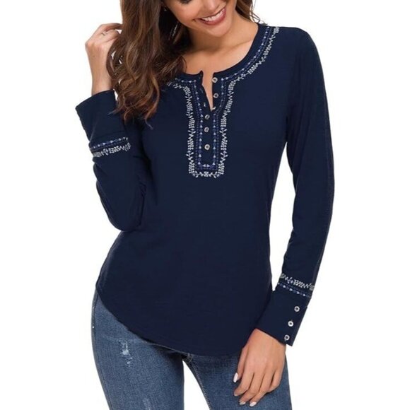 NWT Urban CoCo‎ Women's Long Sleeve Boho Shirt Embroidered Top Size Small - Picture 4 of 6